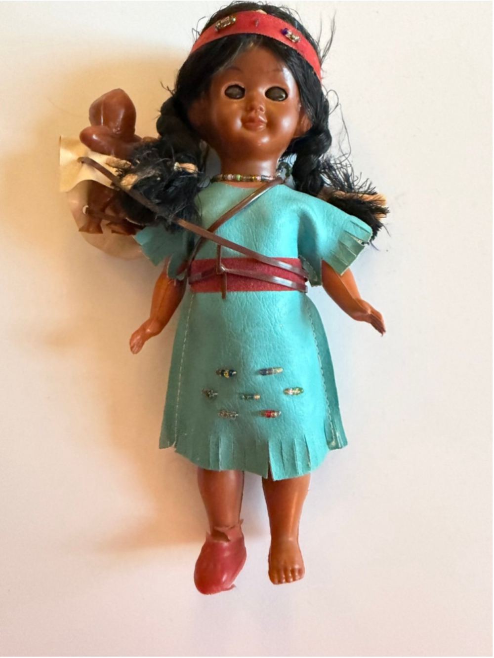 Vintage 1950s 60s Native American Style Doll Twin Babies Carrier 8”